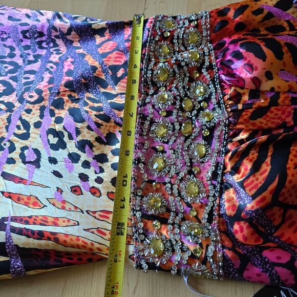 MASQUERADE Women's Maxi Dress Embellished Size 9/10 Multicolor Animal Print Glam - Picture 11 of 12